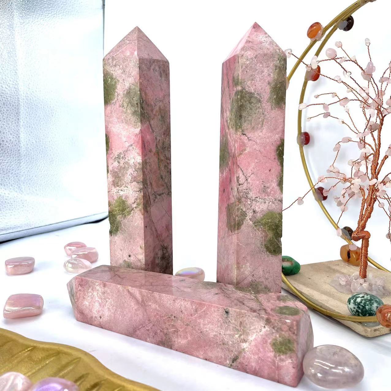 Wholesale high quality rose quartz stone tower decoration natural polished reiki rose crystal wand point for healing