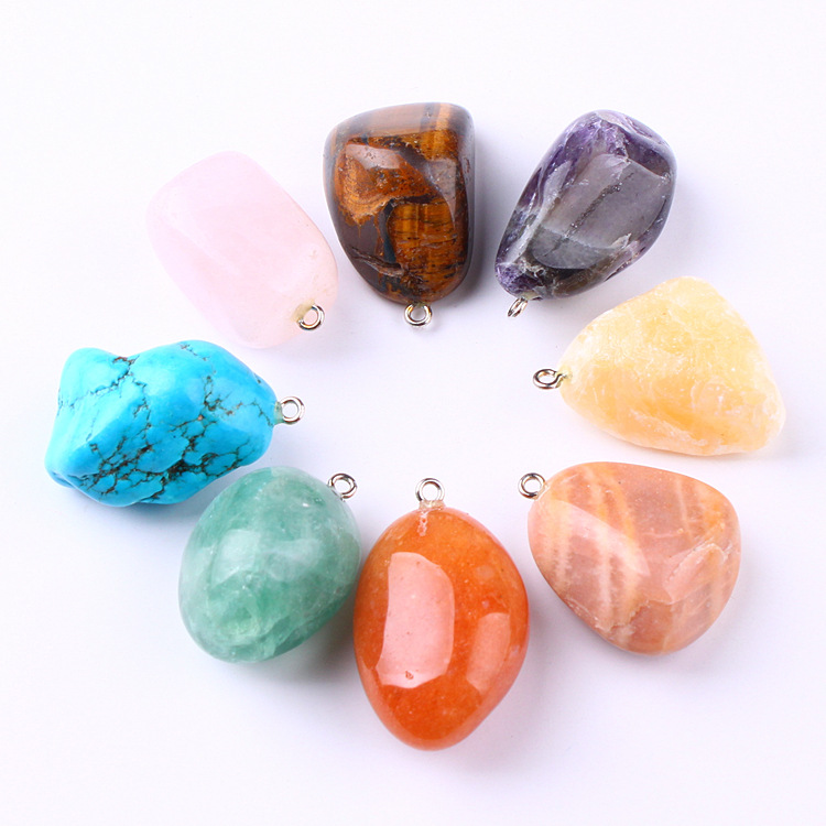 Colorful Gemstone Jewelry Decoration Natural Reiki Crystal Gem Necklace Healing Crystal polished stone pendant for sale