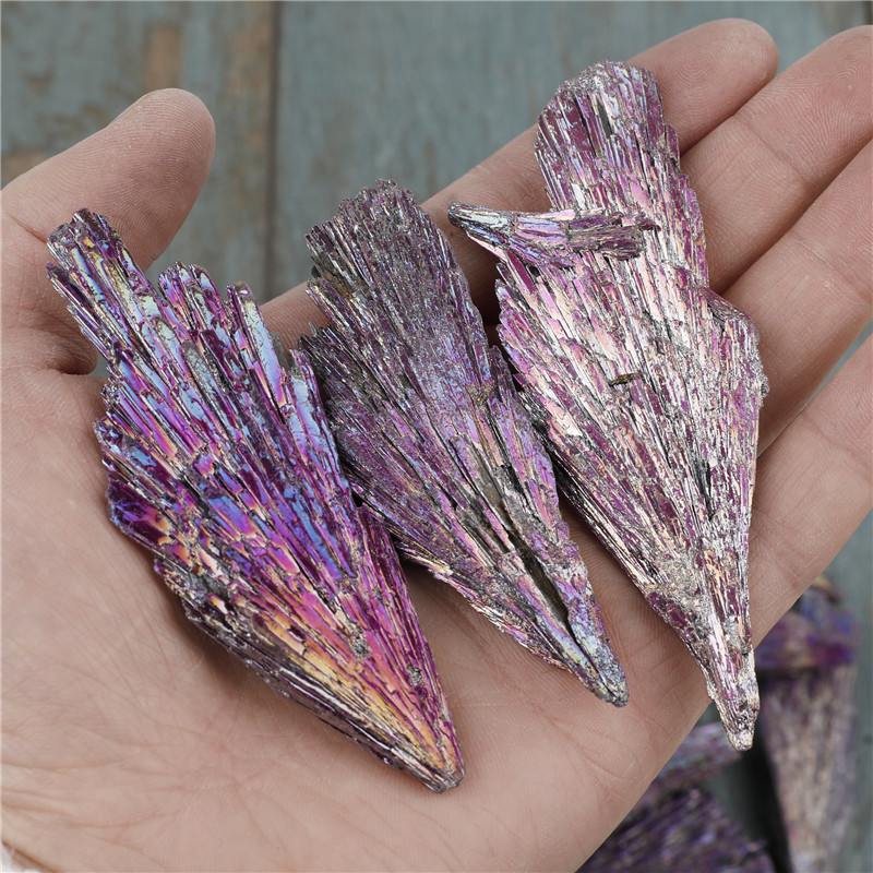 High quality crystal healing gems natural sector aura black tourmaline electroplating purple rough stone mineral material