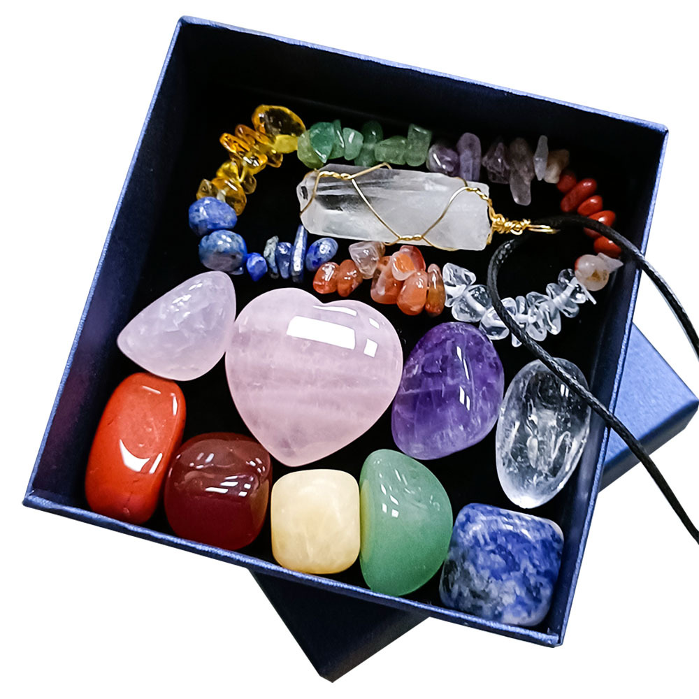 Natural crystal semi-precious stones crystal pendant bracelet wholesale colorful crystal stone gravel chakra combination set