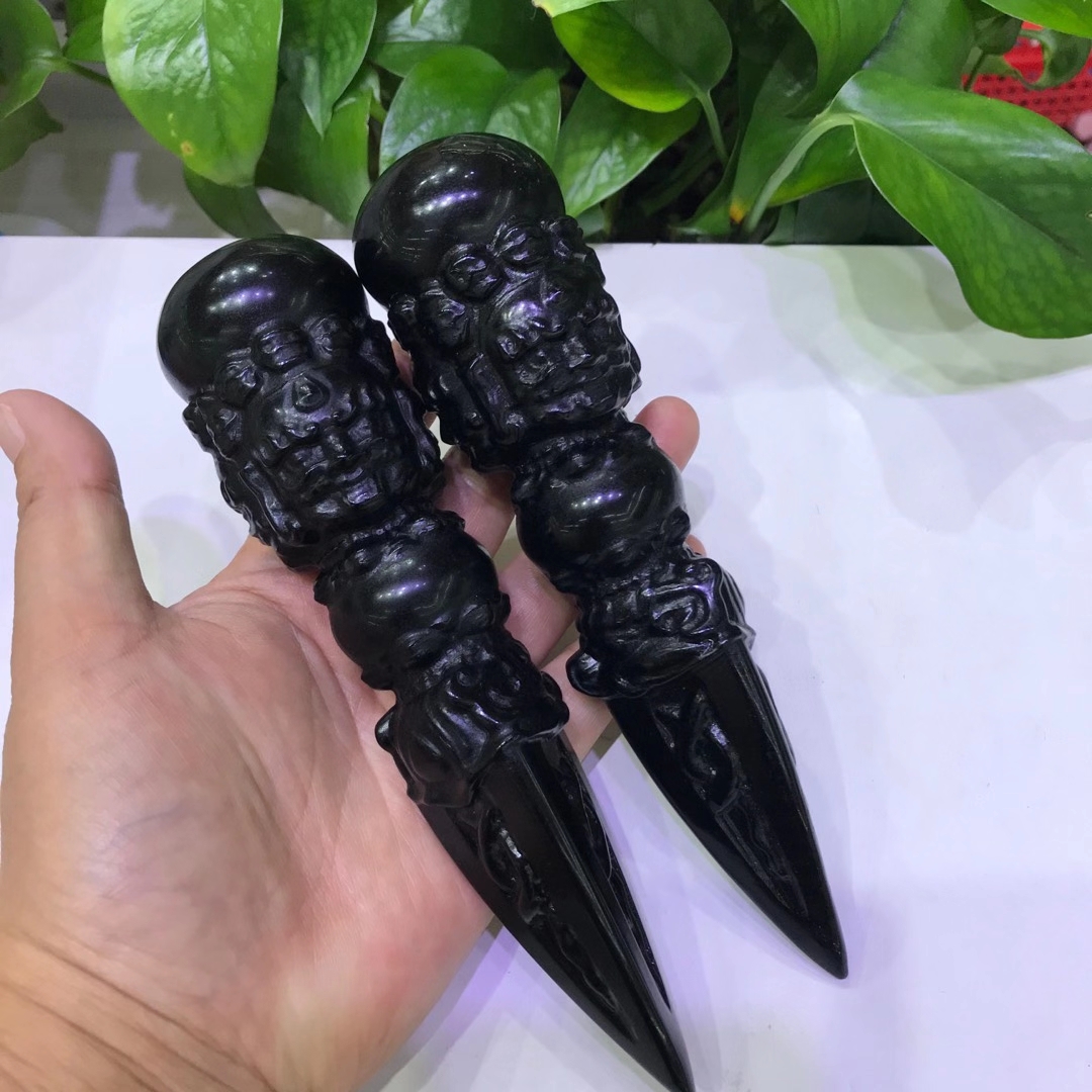 Hand carved crystal crafts wholesale natural polishing crystal carving obsidian vajra pestle for healing