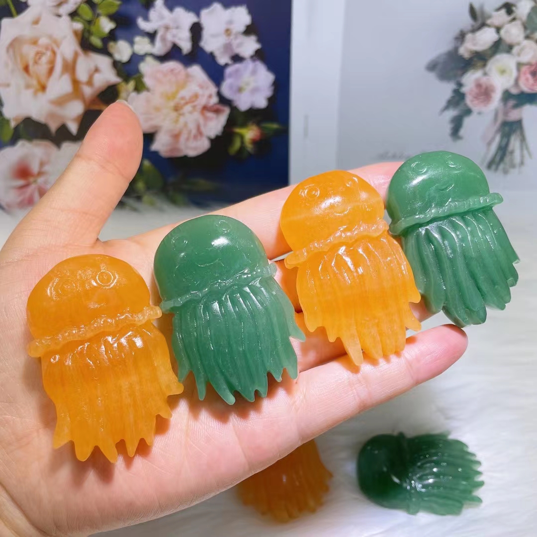 Hand carved crystal crafts natural healing jellyfish crystal mini carving wholesale for decoration