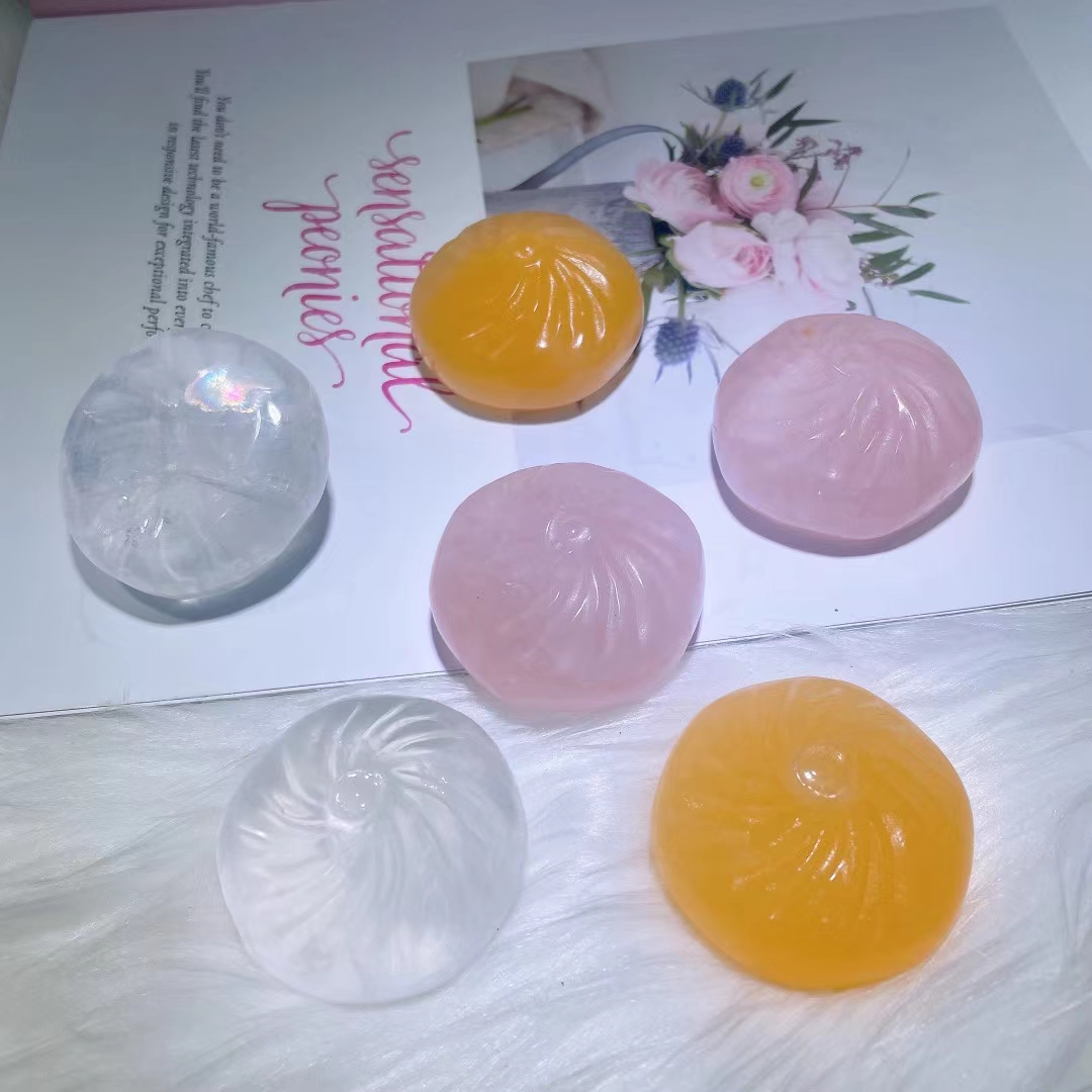 Natural clear crystal carved gemstone healing polished mini steamed stuffed bun crystal carving folk crafts for gifts