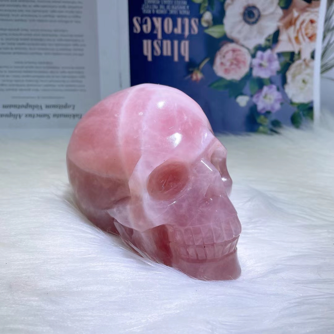 New product natural carving skull crystal crafts healing reiki rose quartz hand carved crystal skulls for fengshui