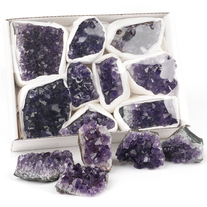 Hot selling natural crystal cluster crafts wholesale healing reiki amethyst crystal cluster gift box set for decoration