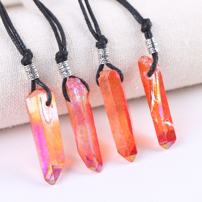 Natural Polished hexagonal gemstone pendant necklace healing colorful hexagon tower crystal wand point pendant for decoration