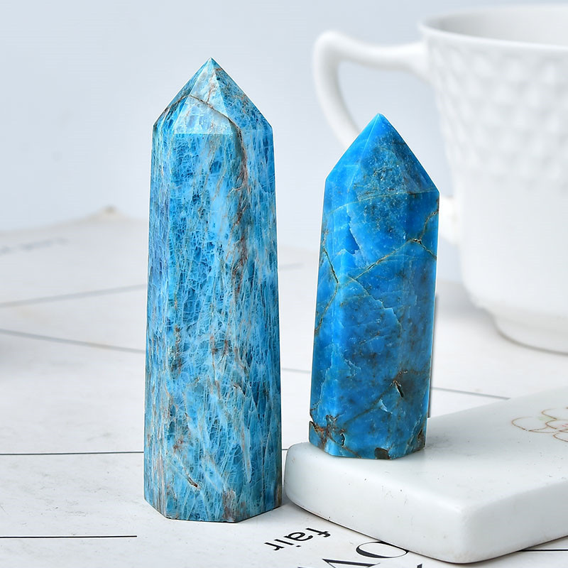 Hot sale reiki gemstone apatite stone natural healing blue apatite crystal tower wand bulk for decoration