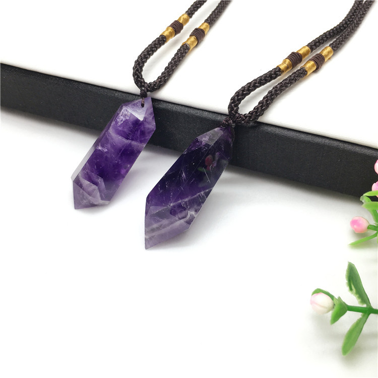 Wholesale high quality natural crystal pendant handmade drilled amethyst pendant men's women's necklace