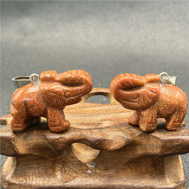 Hand Carved natural crystal stone elephant pendant jewelry polished healing mini elephant crystal carving gem necklace For Women