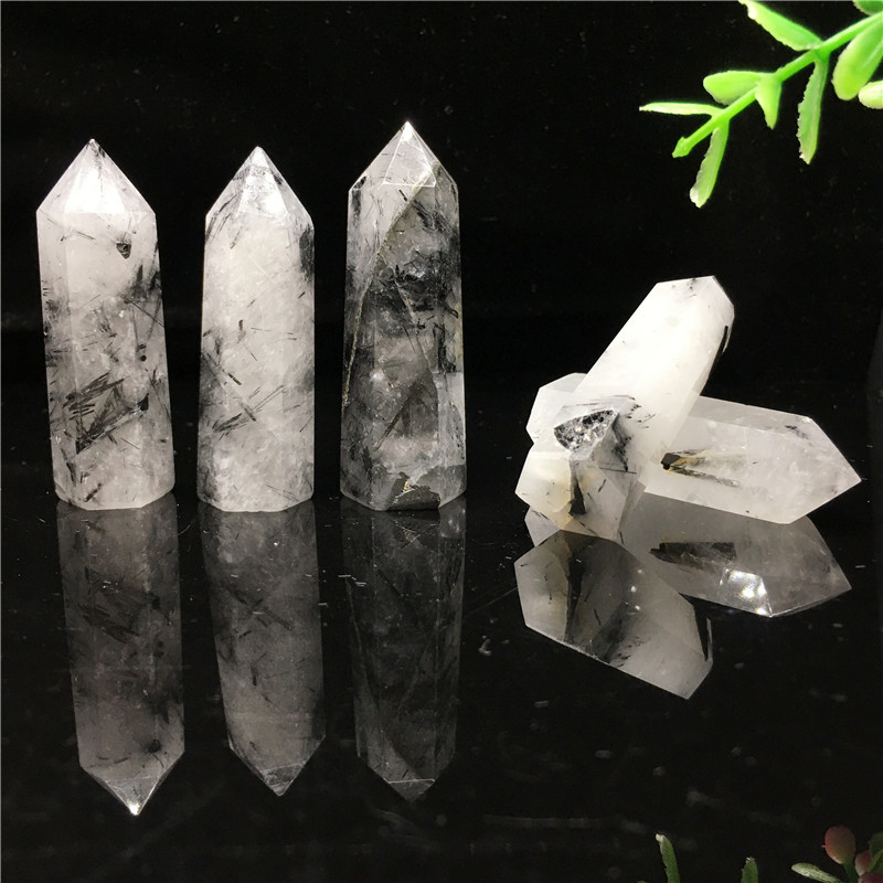 Polished quartz crystal wand point sale natural reiki black white fireworks crystal point tower bulk