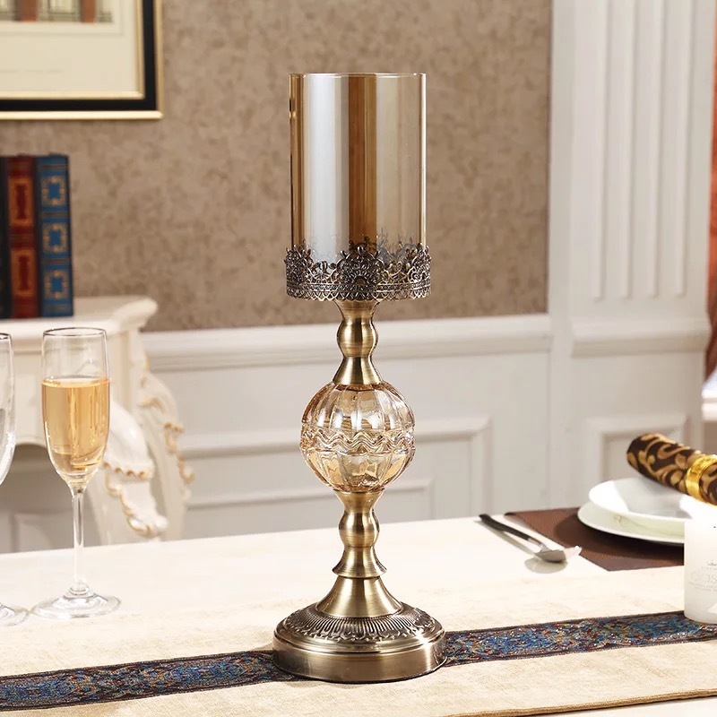 Bronze living room modern crystal table lamp wedding decoration metal lamp base wedding crystal candle holder