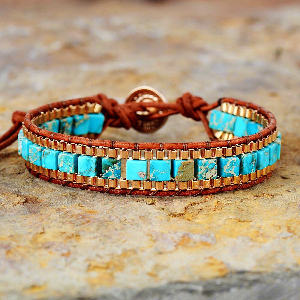 Wholesale healing natural emperor stone beaded handmade weaving leather bracelets crystal jewelry for women