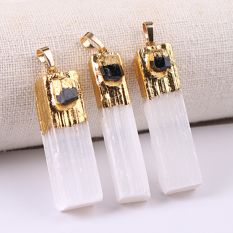 wholesale natural Stone Crystal amethyst citrine gold plated selenite pendant necklace crystals healing stones for gifts