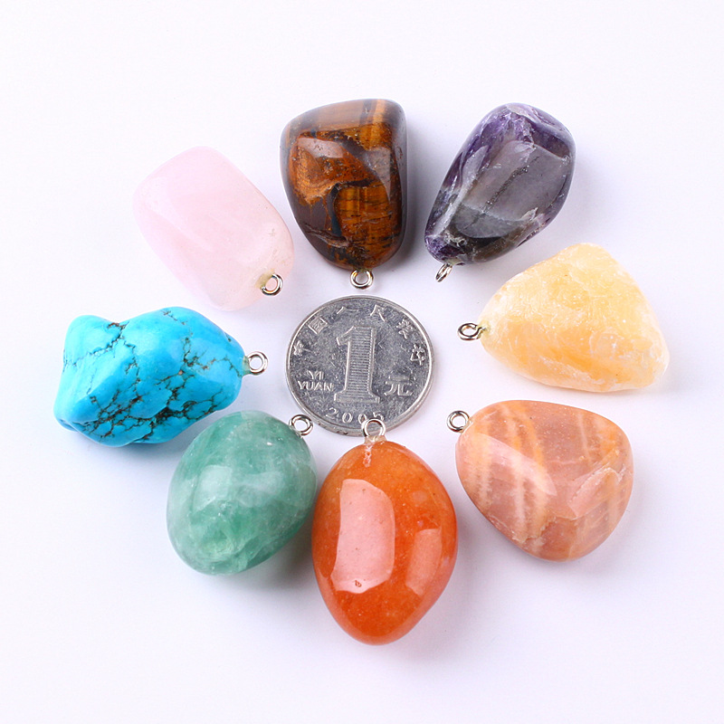 Colorful Gemstone Jewelry Decoration Natural Reiki Crystal Gem Necklace Healing Crystal polished stone pendant for sale