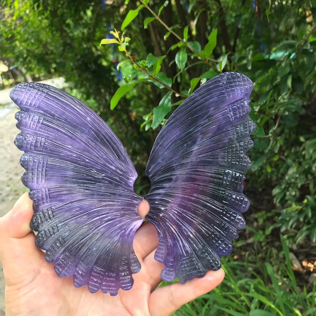 Natural crystal carving crafts healing polished crystal carving butterfly wings for decoration