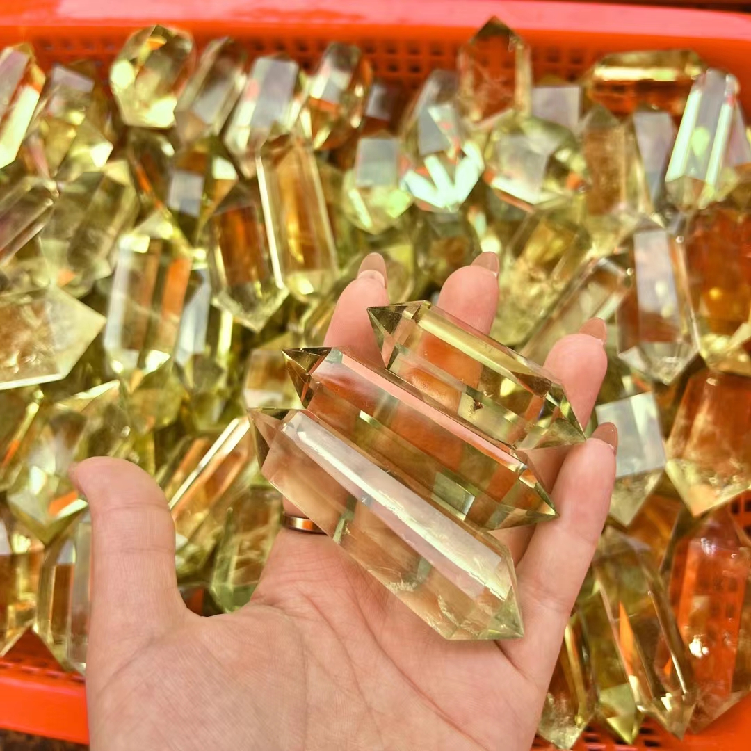 Natural crystal gemstone point tower wholesale healing polished citrine double pointed crystals crafts for decoration