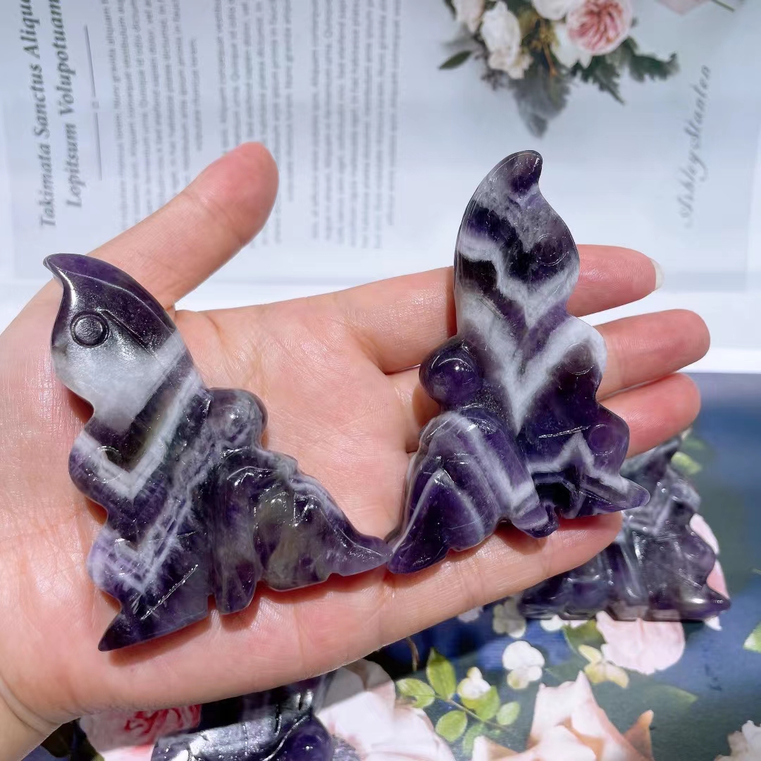 Wholesale bulk carved crystals natural polished crystal carving dream purple butterfly fairy decoration for healing