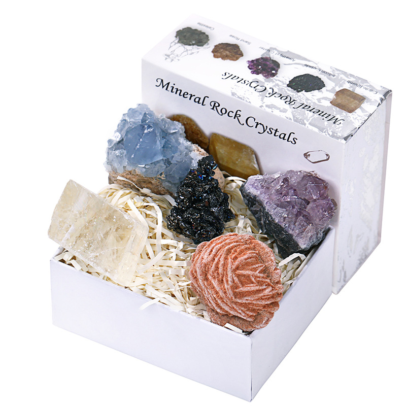 Good quality natural mineral rock crystal ore energy healing raw rough stone material teaching gift box set for sale