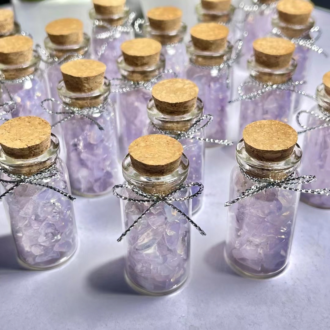 Natural purple jade crystal energy stone gravel healing polished mini amethyst crystal tumble stone wish bottle for gifts box