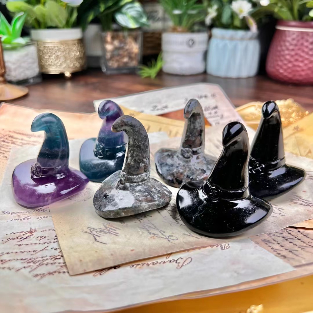 New product natural carved-crystal gem polished healing mini magic hat crystal stone carving wholesale for decoration