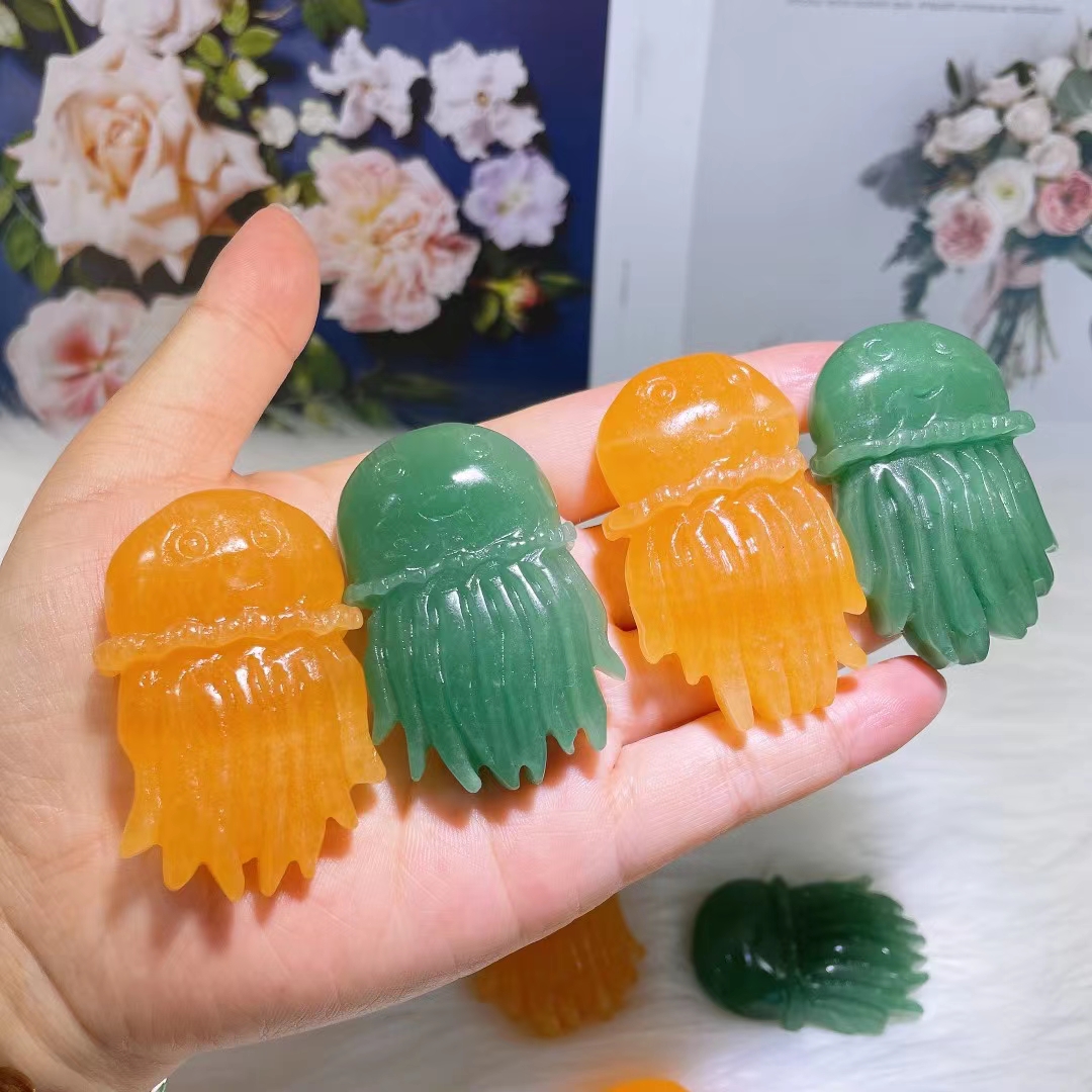 Hand carved crystal crafts natural healing jellyfish crystal mini carving wholesale for decoration