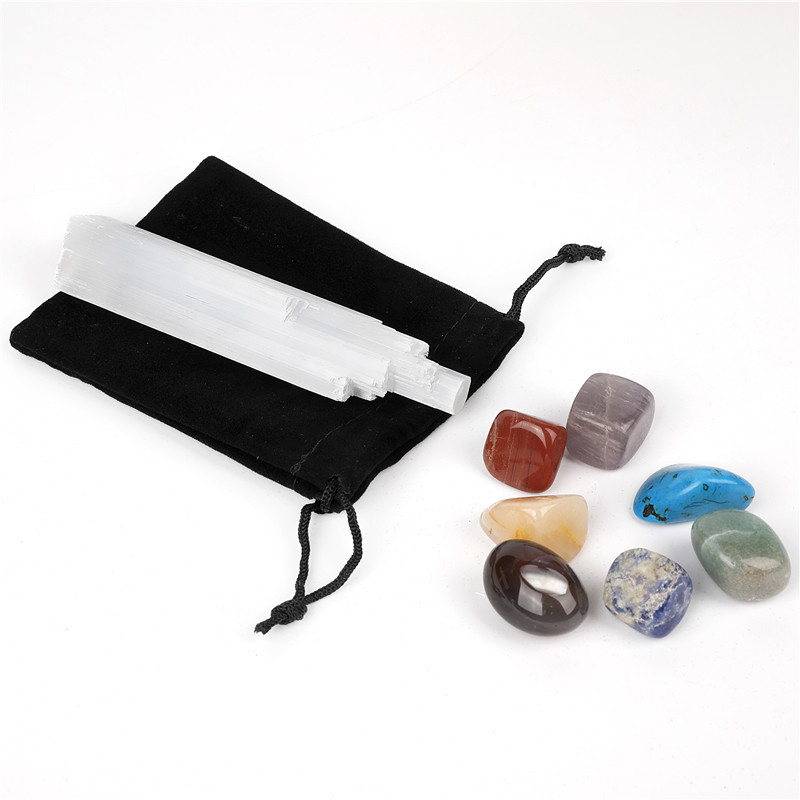 Natural crystal 7 chakra ore tumble stone boxed irregular polishing 7 chakra colorful energy healing stones set gem specimens