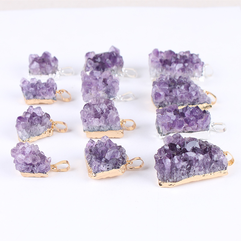 Hot Sale Natural Stone Crystal Jewelry Necklace Healing Energy Amethyst Cluster Gemstone Pendant For Decoration