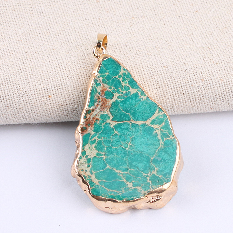 Natural Quartz Gem Stone Crystal Jewelry fashion reiki healing crystal irregular emperor stone pendant gilded edge for gifts