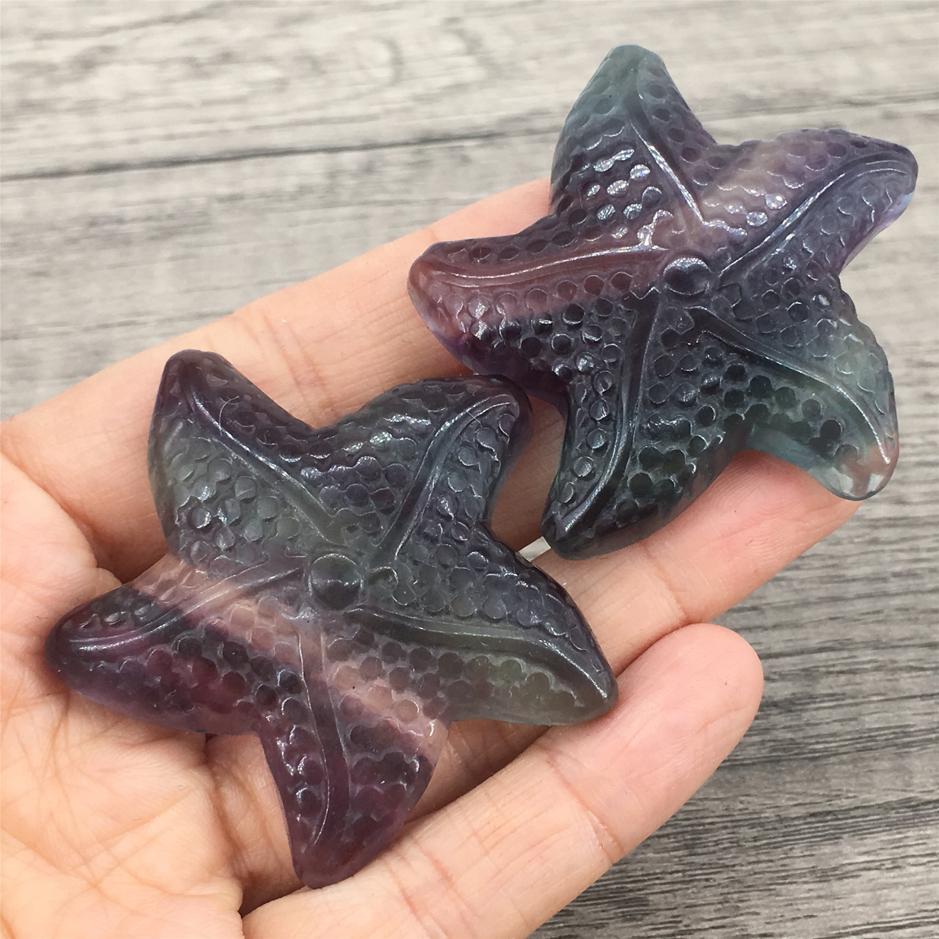 High quality wholesale hand carved crystal animal natural healing fluorite starfish crystal carving crafts for decoration