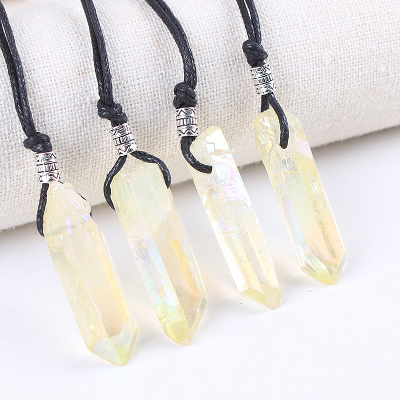 Natural Polished hexagonal gemstone pendant necklace healing colorful hexagon tower crystal wand point pendant for decoration