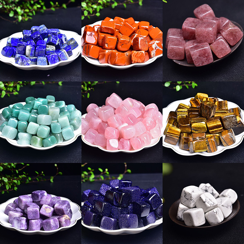 High quality natural blue gold stone cube crystal tumbling stone crystal healing stone crystal gravel for decoration or safety