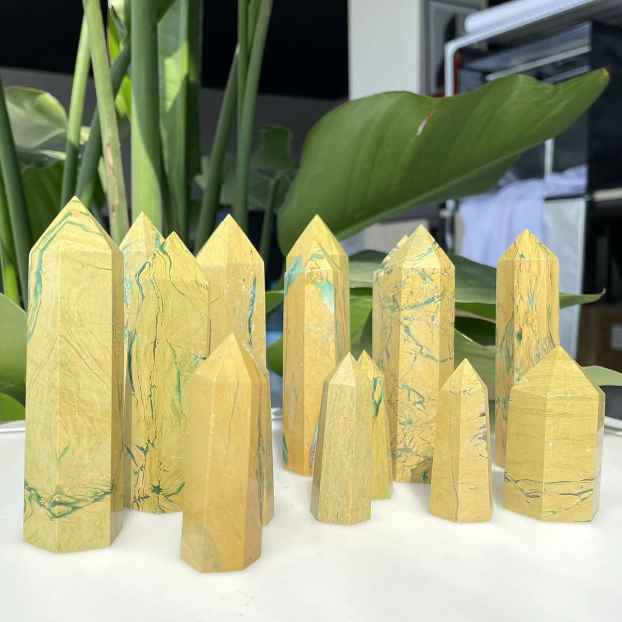 Hot sale natural polished gemstone crystal healing yellow phoenix stone point towers reiki for decoration