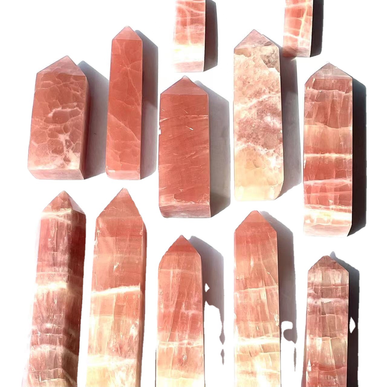 High quality natural healing folk crafts decoration polishing reiki red calcite crystal wand point tower for fengshui