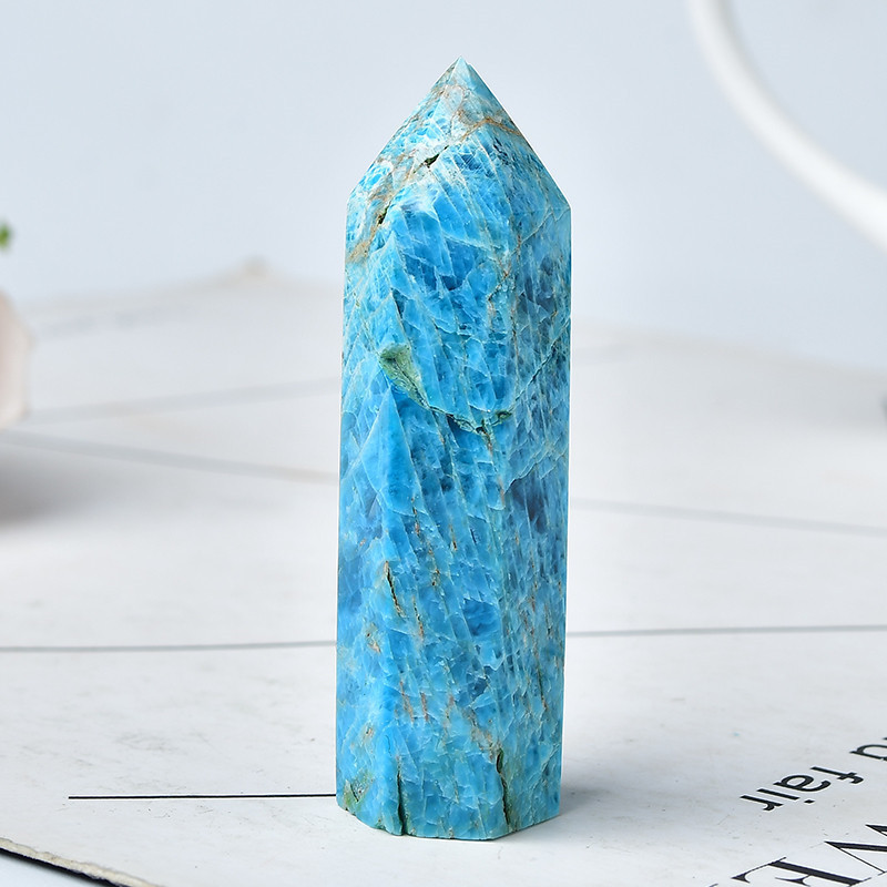 Hot sale reiki gemstone apatite stone natural healing blue apatite crystal tower wand bulk for decoration