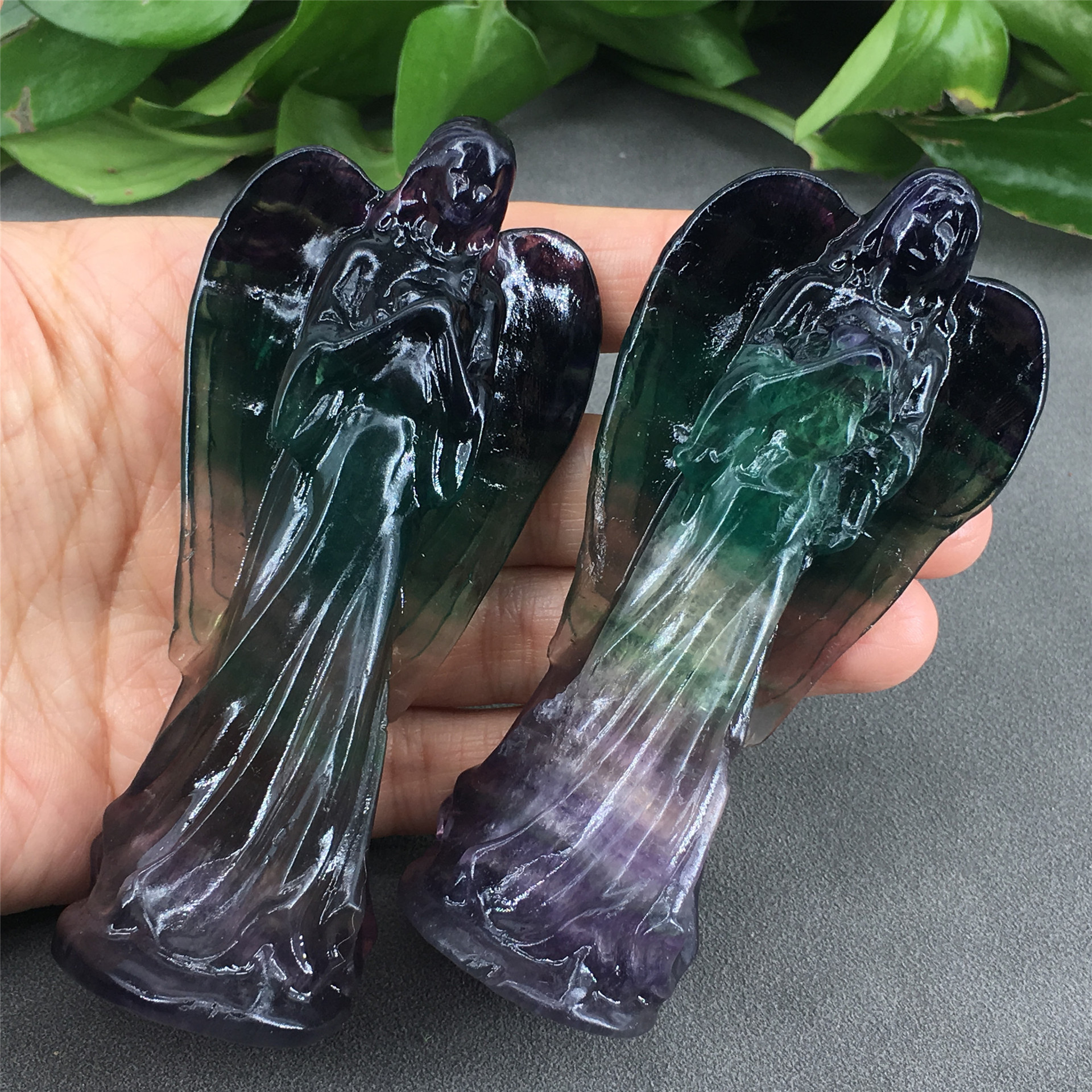 Best selling angel crystal carving crafts healing polished fluorite angel mini carving for decoration and gifts