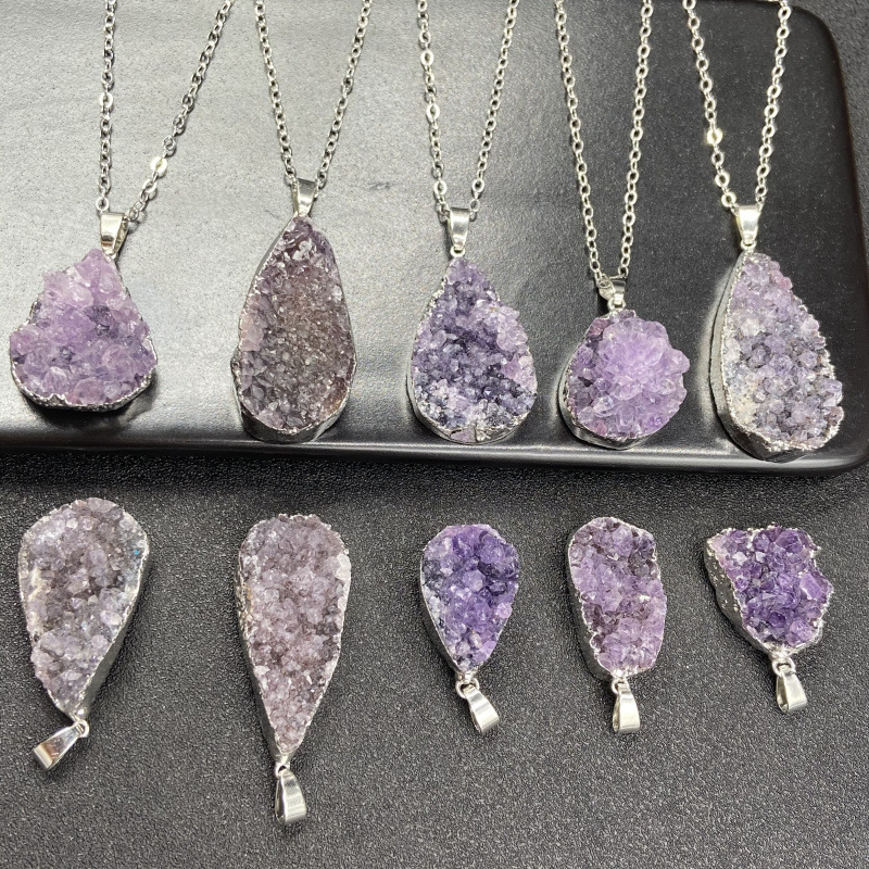 Hot sell natural crystal jewelry reiki crystal cluster pendant healing amethyst crystal mini pendants for sale