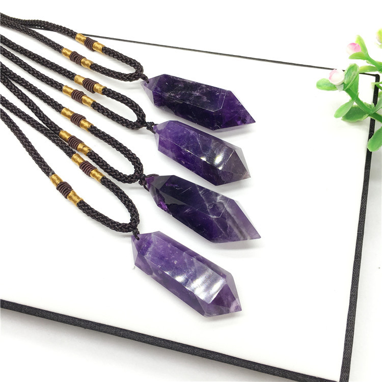 Natural Healing Crystal Jewelry Wholesale Polished Crystal Point Hexagon Amethyst necklace pendant For Decoration