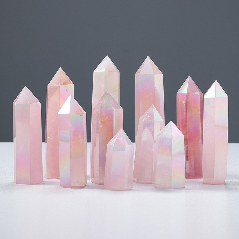 Hot sale natural crystal tower point healing polished pink plating color crystal quartz tower fengshui decoration