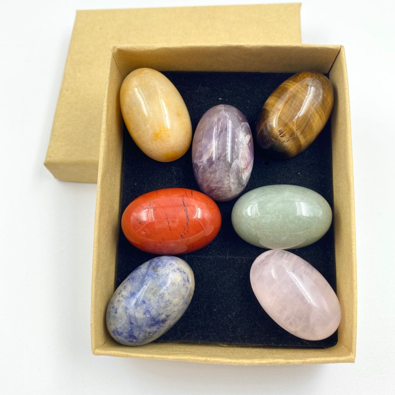 Energy polishing crystal egg gift box set wholesale bulk natural small crystal palm colorful egg stone for decoration