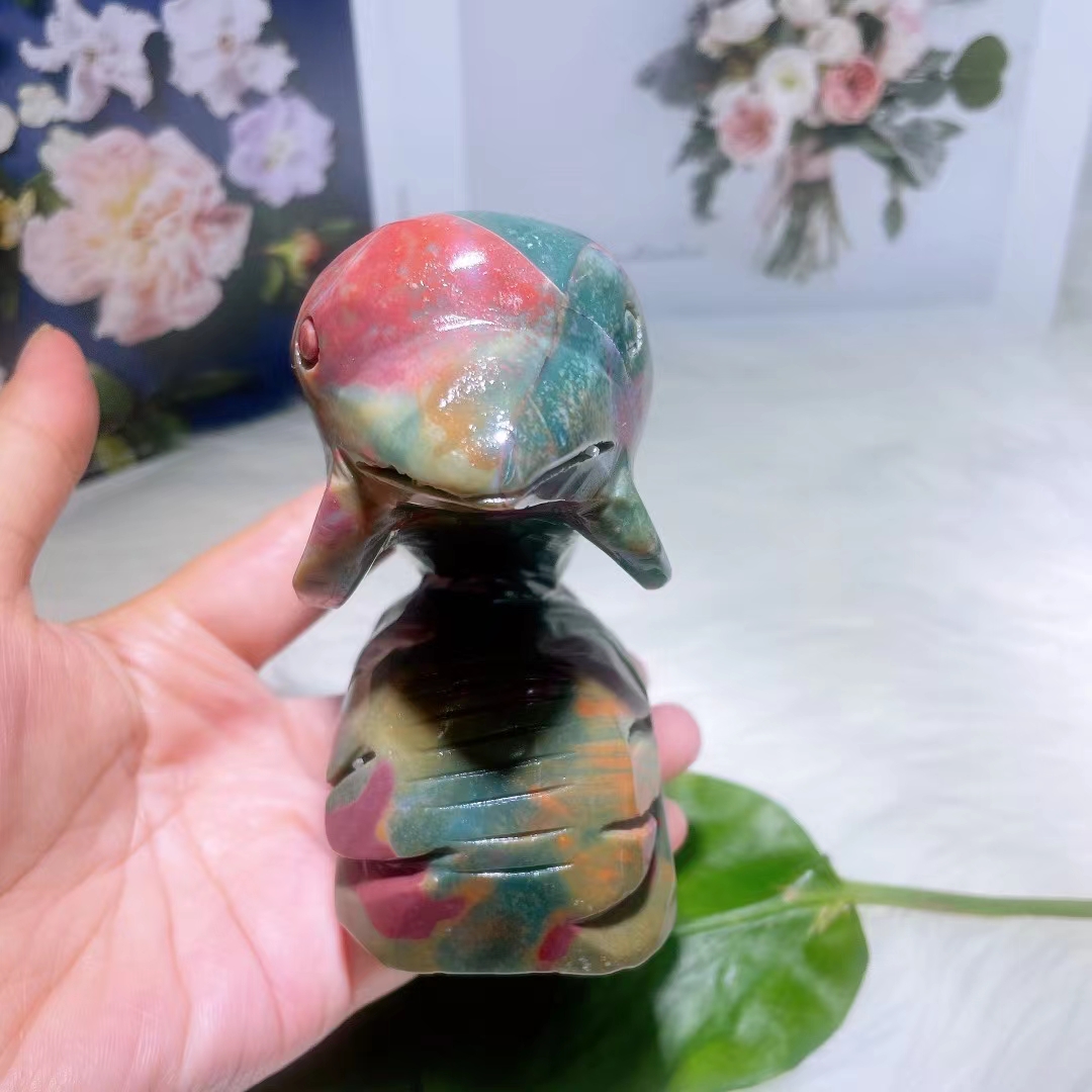 High quality healing crystal animal carving folk crafts natural marine jasper crystal carving dolphin for home decoration