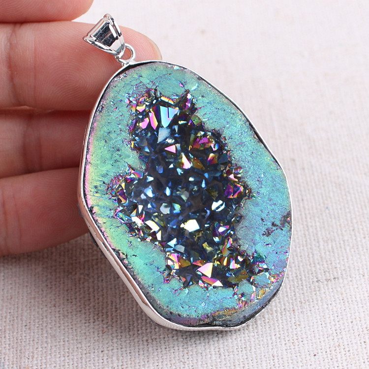 wholesale natural Stone Crystal agate geode crystal pendant necklace electroplate crystals healing stones for gifts