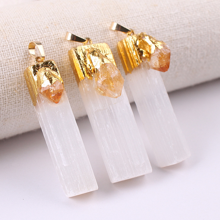 wholesale natural Stone Crystal amethyst citrine gold plated selenite pendant necklace crystals healing stones for gifts