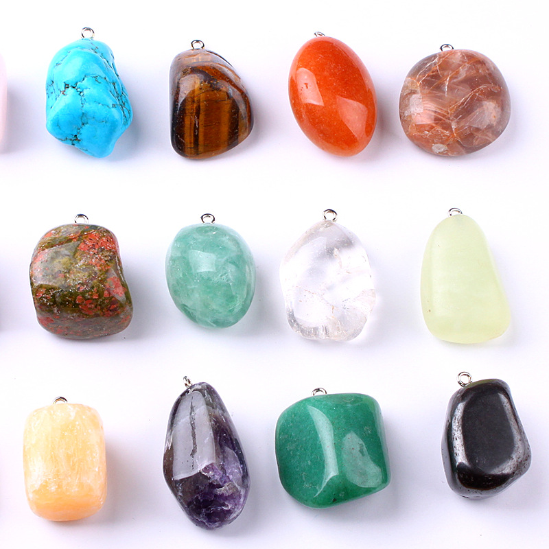 Colorful Gemstone Jewelry Decoration Natural Reiki Crystal Gem Necklace Healing Crystal polished stone pendant for sale