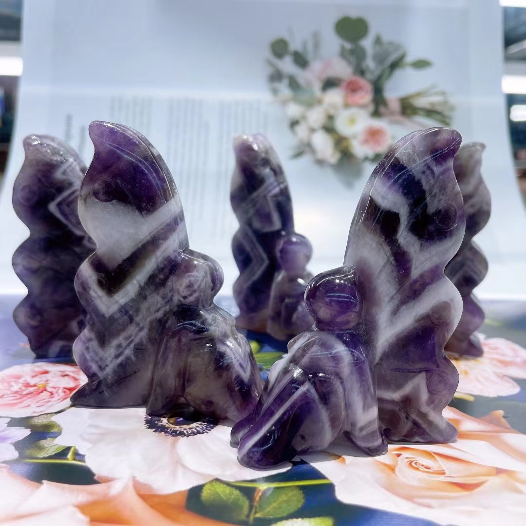 Wholesale bulk carved crystals natural polished crystal carving dream purple butterfly fairy decoration for healing