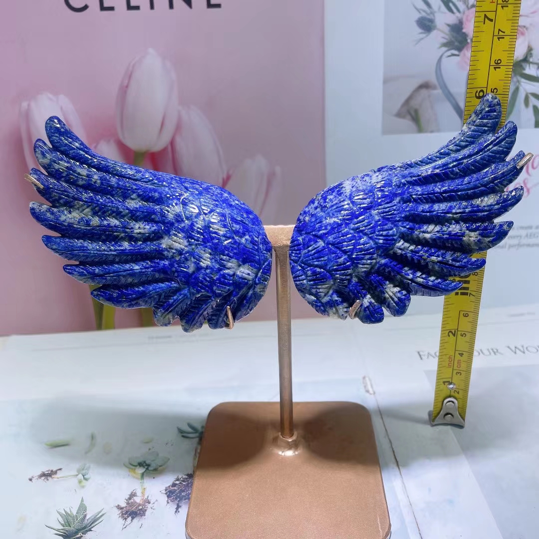 Natural hand carved crystal crafts wholesale healing reiki lapis lazuli crystal wings carving for decoration