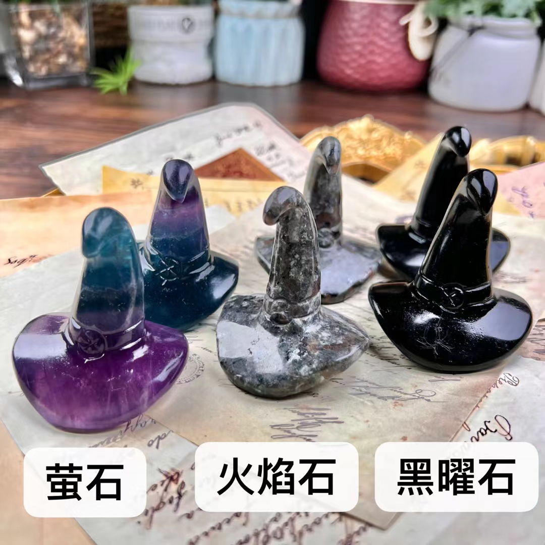 New product natural carved-crystal gem polished healing mini magic hat crystal stone carving wholesale for decoration