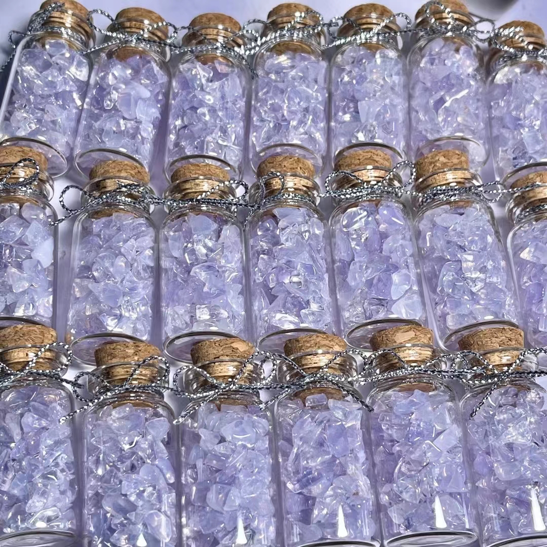 Natural purple jade crystal energy stone gravel healing polished mini amethyst crystal tumble stone wish bottle for gifts box