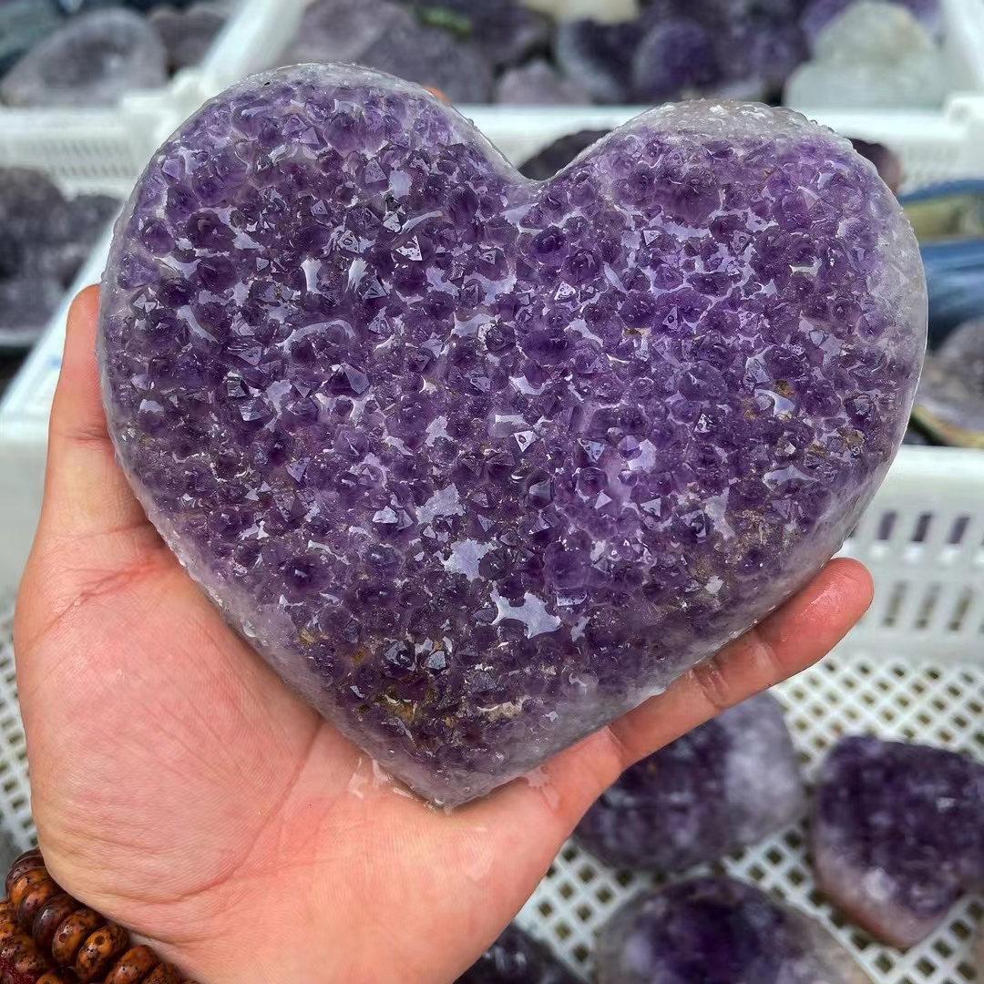 High quality crystal cluster hearts healing stone natural reiki amethyst cluster heart decoration for crystal crafts