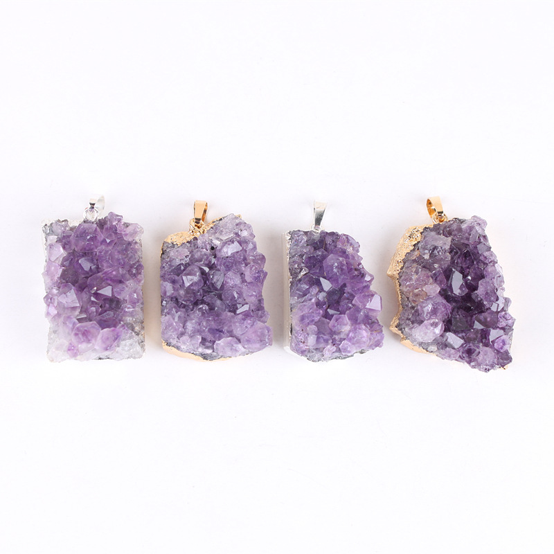 Hot Sale Natural Stone Crystal Jewelry Necklace Healing Energy Amethyst Cluster Gemstone Pendant For Decoration