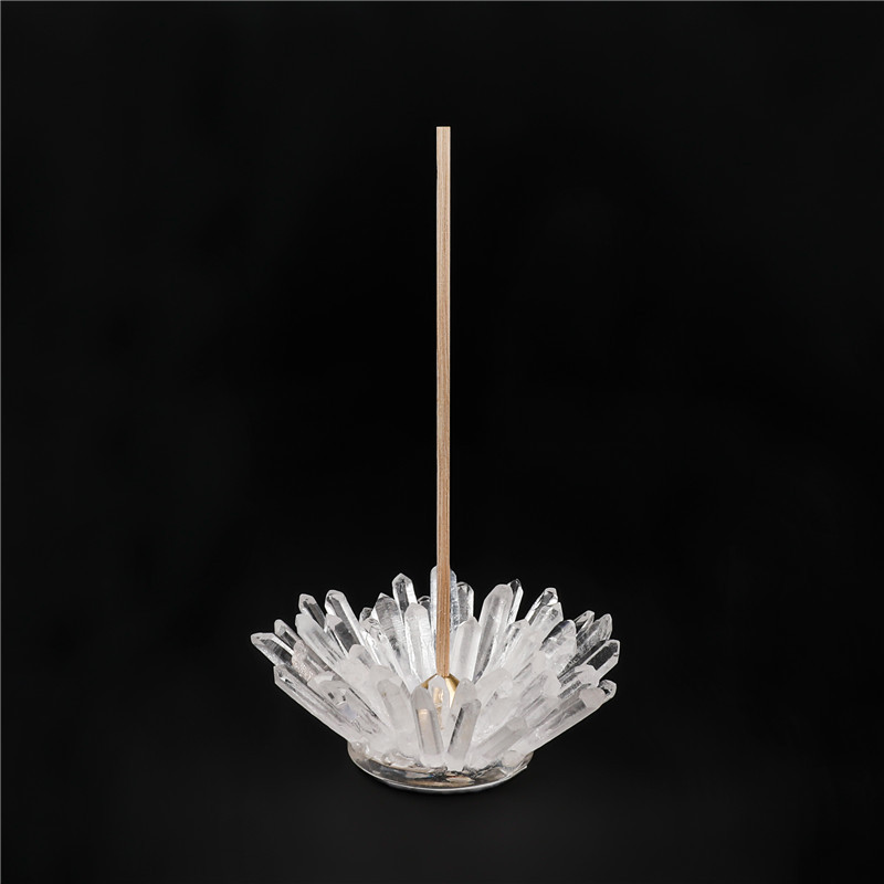 Hot sale new product polished healing flower shape natural white crystal tower point incense holder for decoration